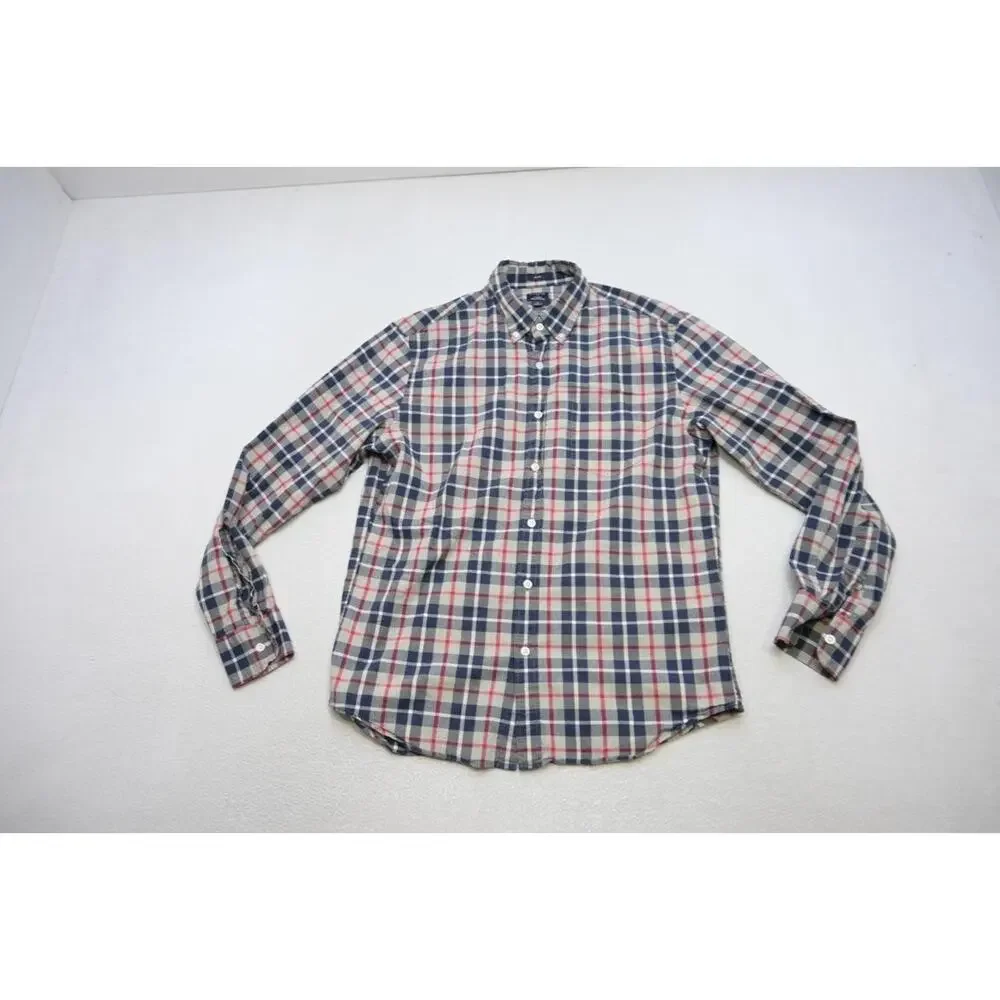 J Crew Flex Wash Dress Shirt Slim Fit Plaid Button Up Long‎ Sleeve Mens Sz Large